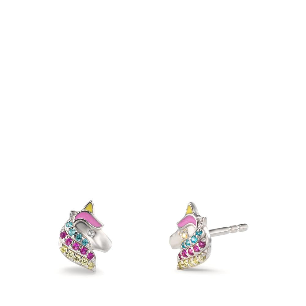 Örhängen med knoppar Silver Zirkoniumoxid färgrik rodiumpläterad Häst Ø7 mm