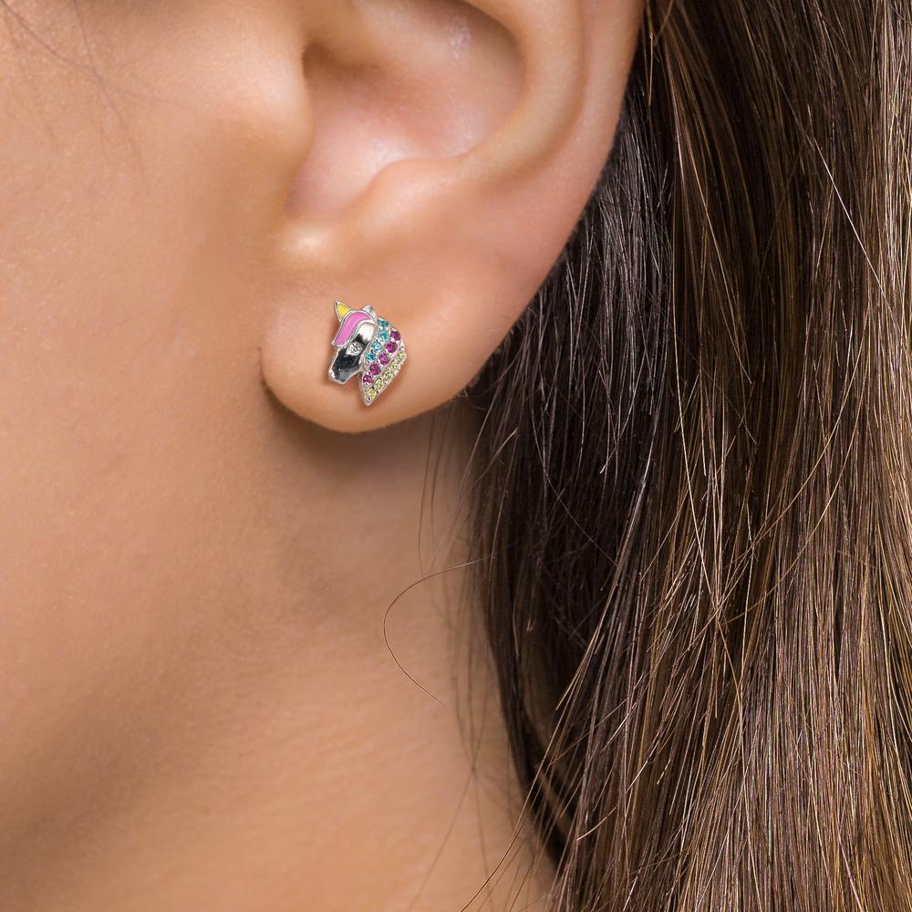 Örhängen med knoppar Silver Zirkoniumoxid färgrik rodiumpläterad Häst Ø7 mm