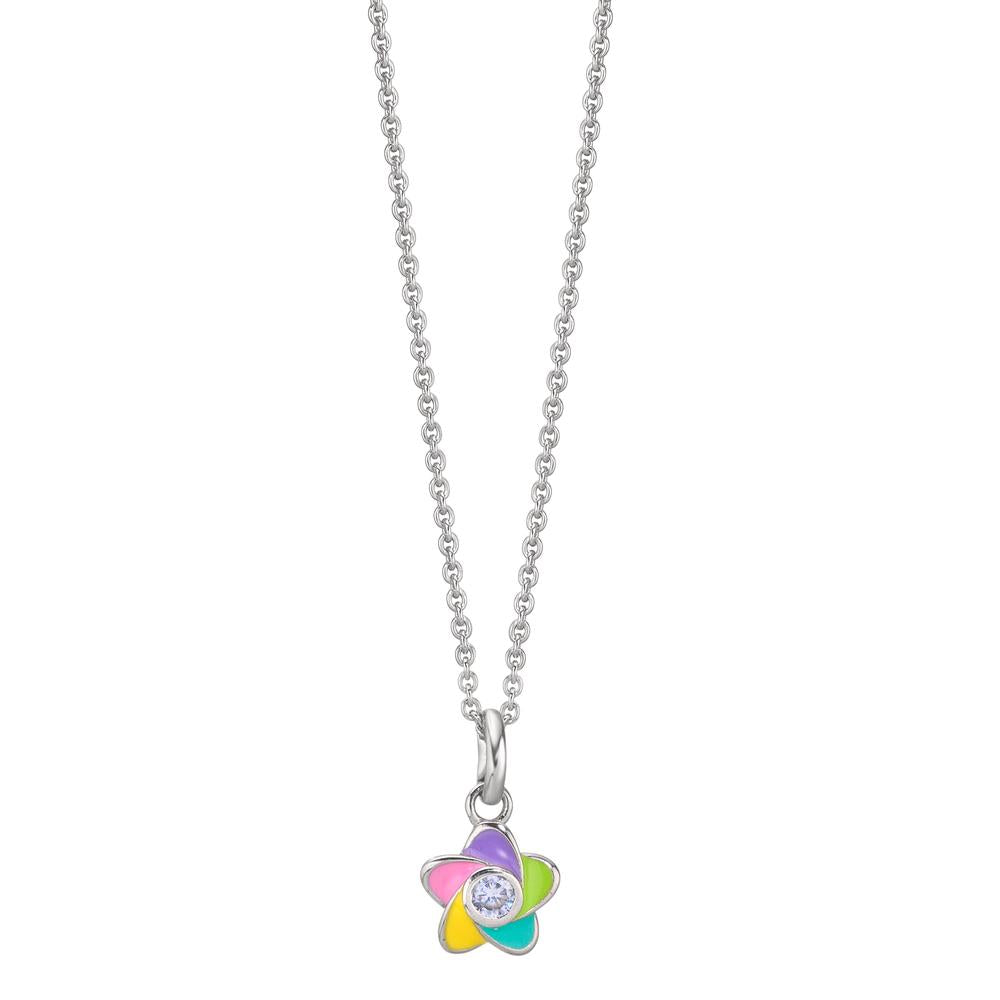 Halsband med hänge Silver Zirkoniumoxid rodiumpläterad blomma 36-38 cm