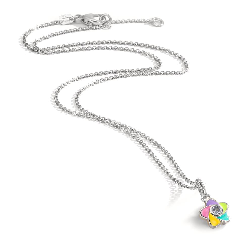 Halsband med hänge Silver Zirkoniumoxid rodiumpläterad blomma 36-38 cm