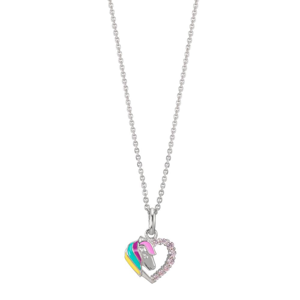 Halsband med hänge Silver Zirkoniumoxid rosa rodiumpläterad Häst 36-38 cm
