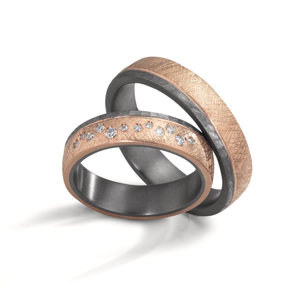 Partnerring 999 Tantal, 585/14 K roséguld diamant 0.105 ct, 12 stenar, w-si