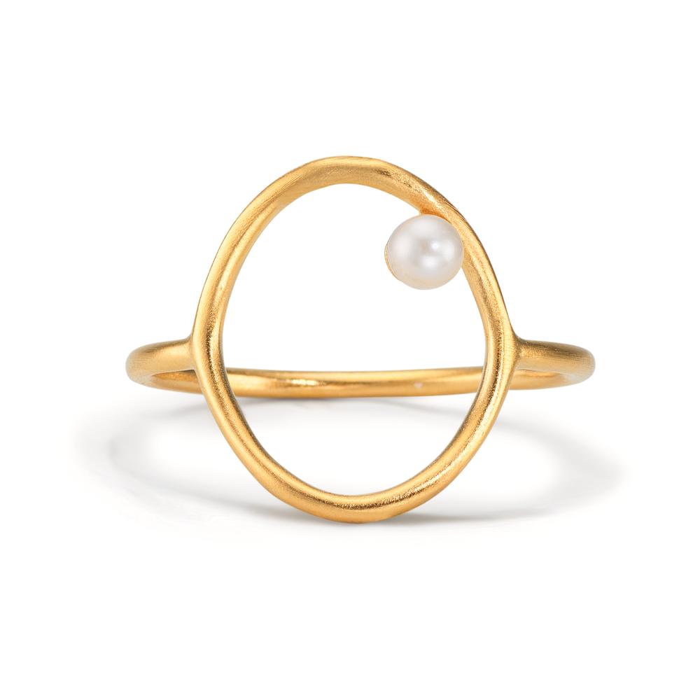 Finger ring Silver gul guldpläterad Sötvattensodlad pärla vit, 3 mm Ø14 mm