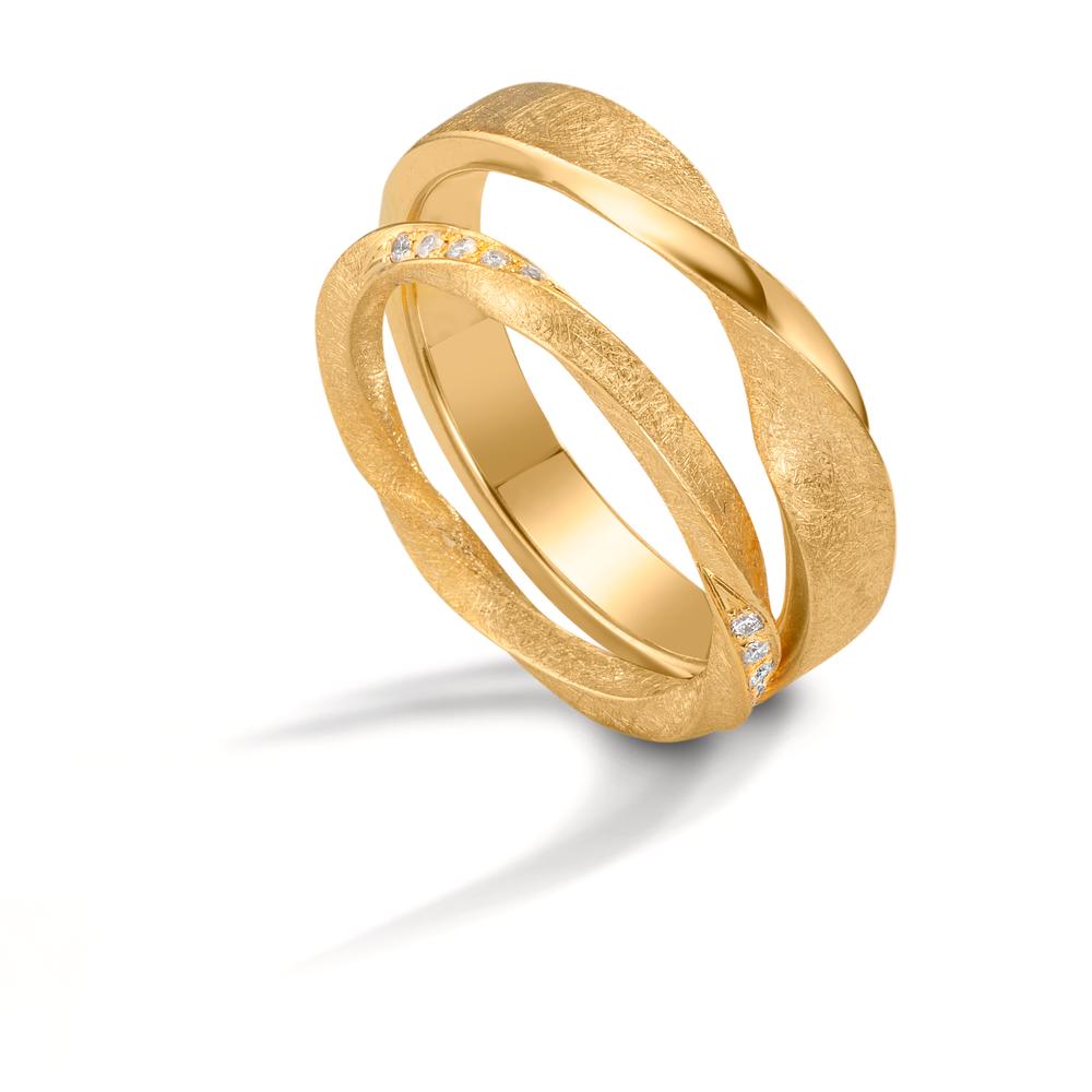 Partnerring 750/18 K gult guld diamant 0.075 ct, 15 stenar, tw-vsi