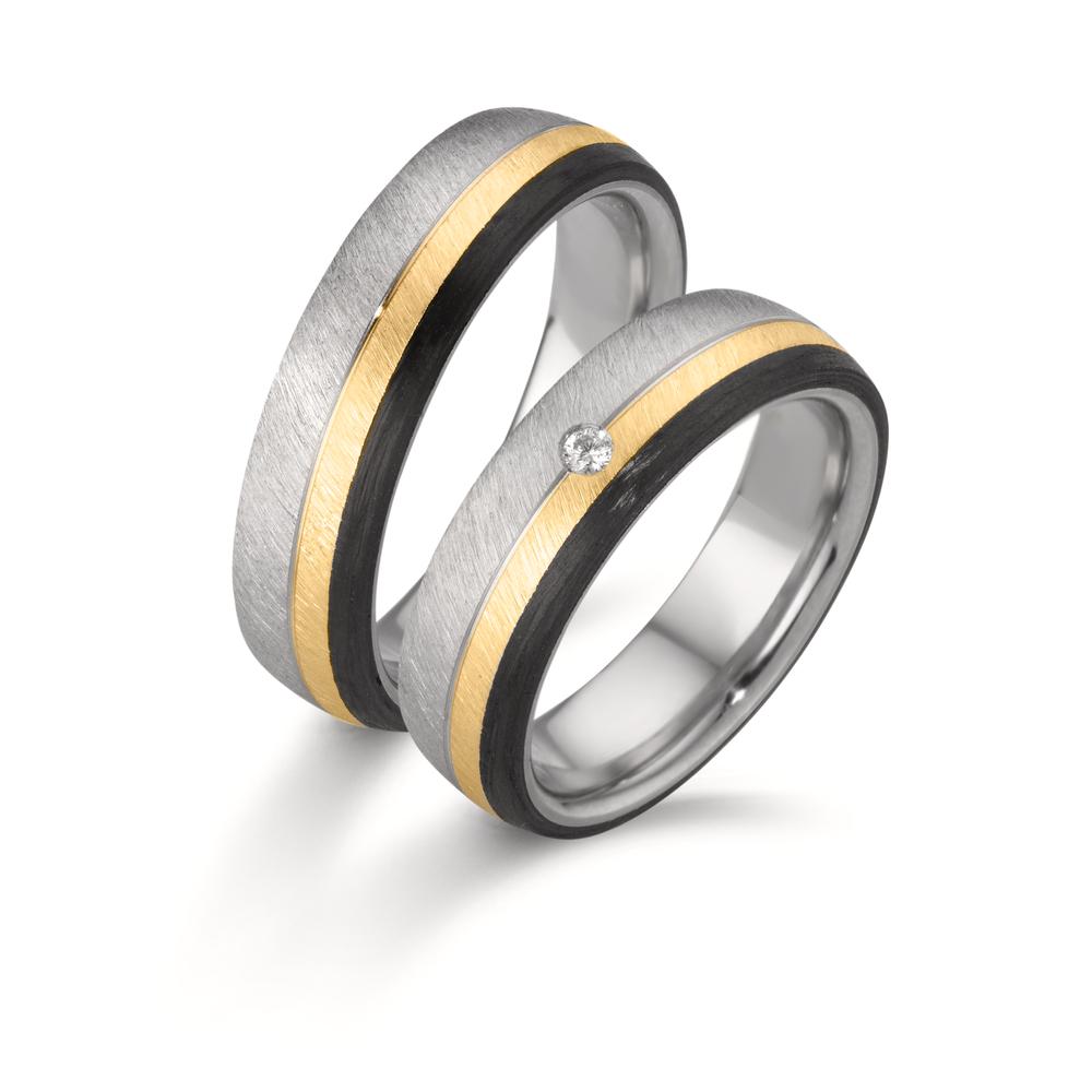 Partnerring rostfritt stål, 375/9 K roséguld, Kol