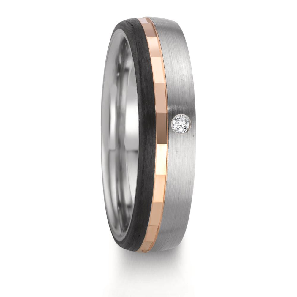 Partnerring rostfritt stål, 375/9 K rött guld diamant 0.02 ct, w-si