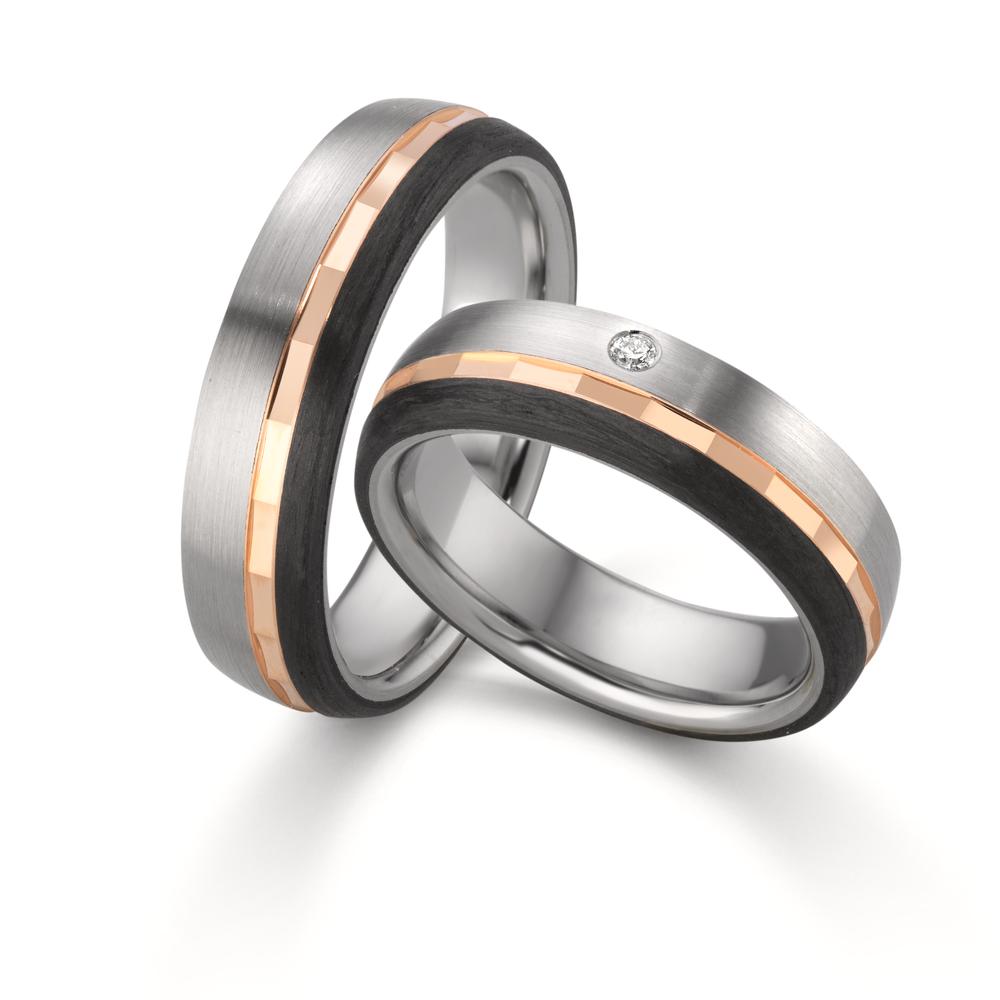 Partnerring rostfritt stål, 375/9 K rött guld
