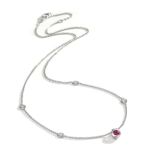 Collier 750/18 K vitguld diamant 0.14 ct, 4 stenar, w-si, rubin 42-45 cm