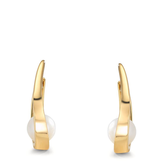 Hopfällbara örhängen 750/18 K gult guld Sötvattensodlad pärla, 2 Pärlor 6-6.5 mm