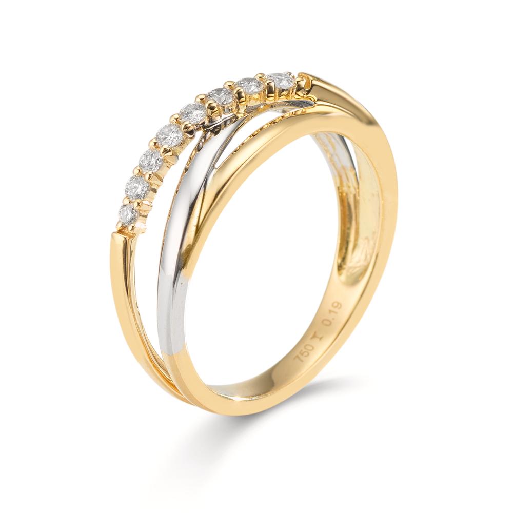 Finger ring 750/18 K gult guld, 750/18 K vitguld diamant 0.19 ct, 8 stenar, w-si