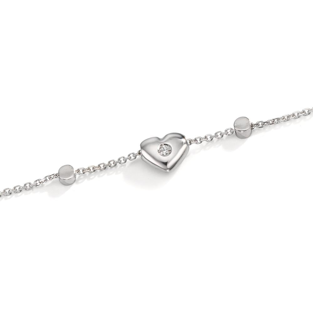 Armband 750/18 K vitguld Zirkoniumoxid 2 stenar Hjärta 17-19 cm