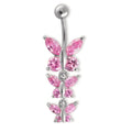 Navel piercing rostfritt stål Zirkoniumoxid rosa, 12 stenar fjäril
