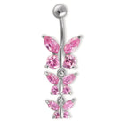 Navel piercing rostfritt stål Zirkoniumoxid rosa, 12 stenar fjäril