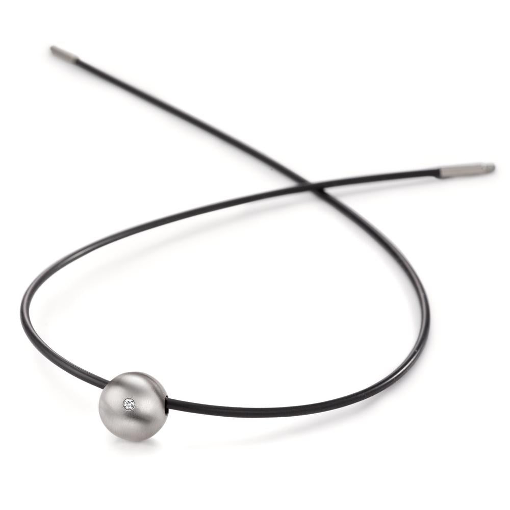 Collier rostfritt stål, gummi diamant 0.02 ct, tw-si 45 cm Ø2 mm