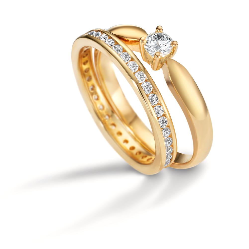 Minnesring 750/18 K gult guld diamant vit, 1 ct, 33 stenar, [Brillant], w-si