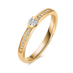 Solitärring 750/18 K gult guld diamant 0.20 ct, 17 stenar, w-si