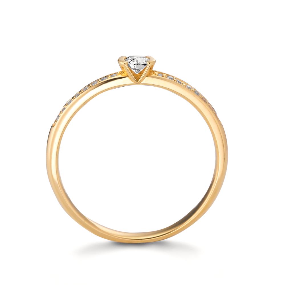 Solitärring 750/18 K gult guld diamant 0.20 ct, 17 stenar, w-si