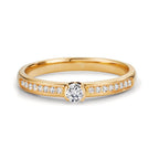 Solitärring 750/18 K gult guld diamant 0.20 ct, 17 stenar, w-si