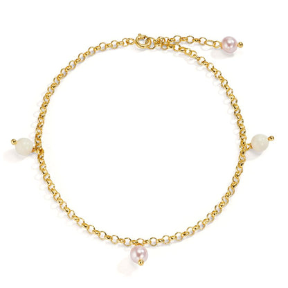 Vristlänk Brons guldpläterad glänsande pärlor, 4 Pärlor, 6 mm 26 cm