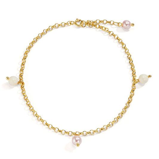 Vristlänk Brons guldpläterad glänsande pärlor, 4 Pärlor, 6 mm 26 cm