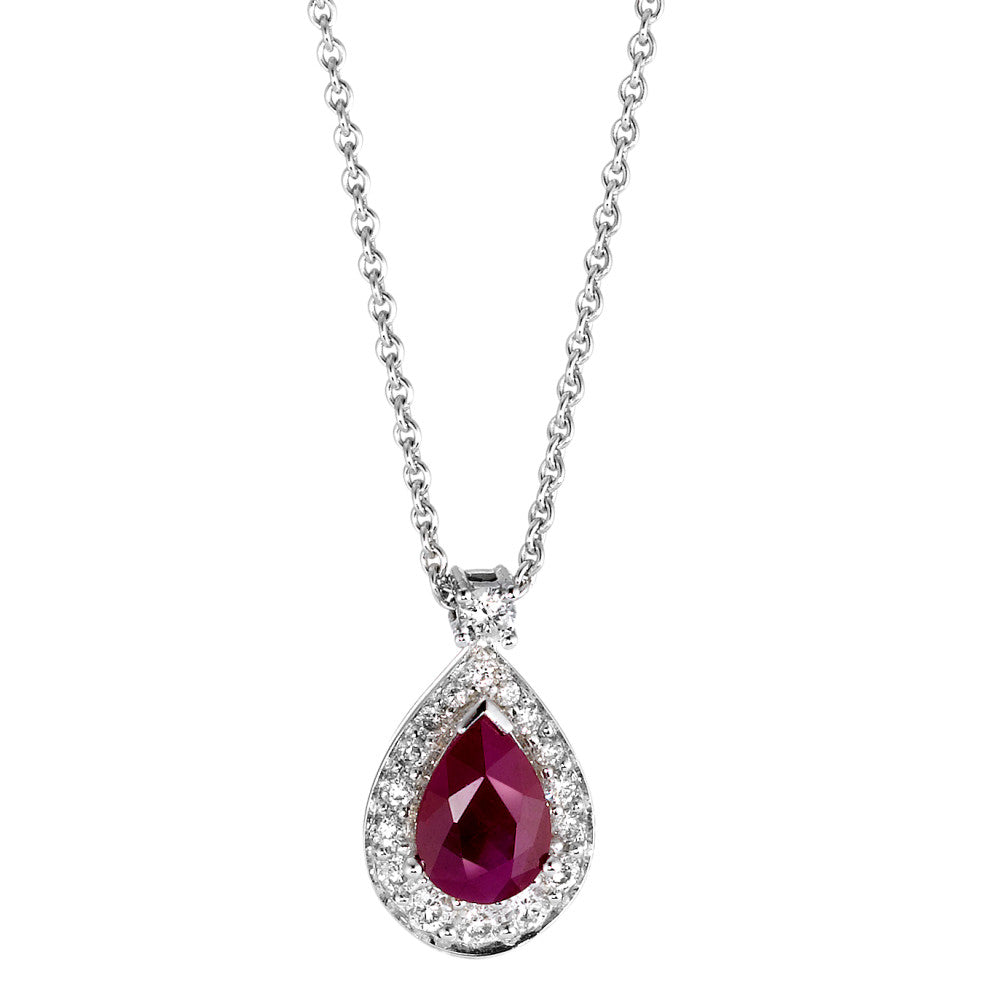 Collier 750/18 K vitguld rubin p1, diamant 0.21 ct, 18 stenar, w-si 42 cm