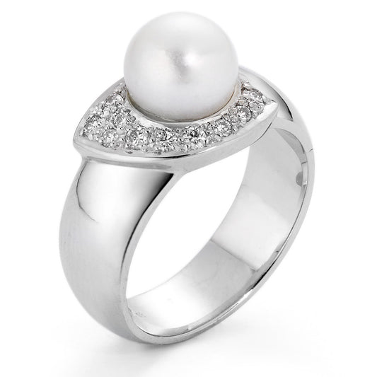 Finger ring 750/18 K vitguld diamant 0.15 ct, 10 stenar, w-si Sötvattensodlad pärla vit, 8 mm