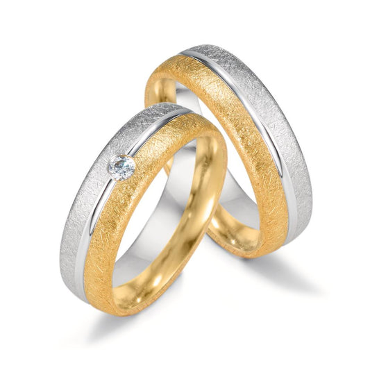 Partnerring 750/18 K gult guld, 750/18 K vitguld diamant 0.07 ct, tw-si