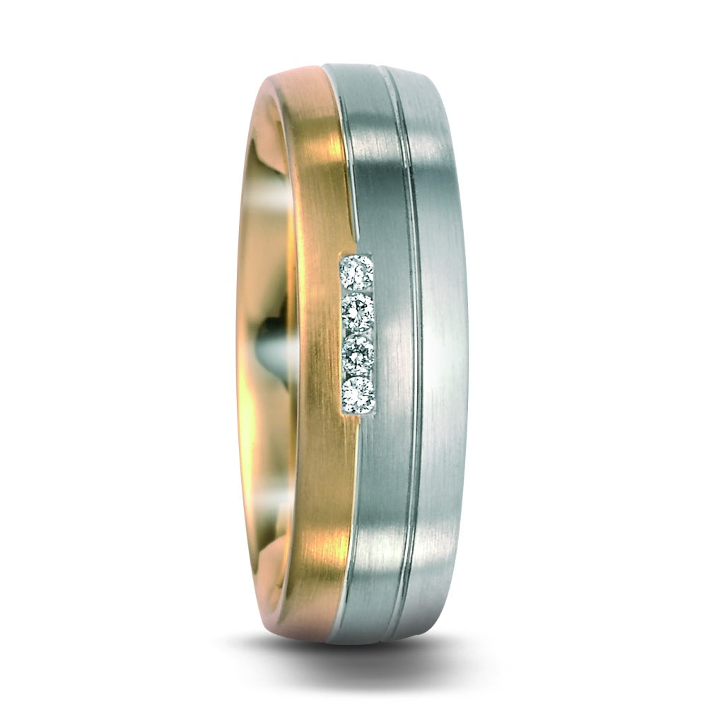 Finger ring 500 palladium, 750/18 K gult guld, 750/18 K vitguld diamant 0.04 ct, 4 stenar, w-si