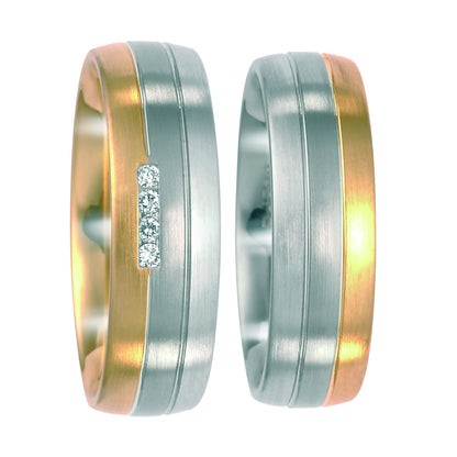Finger ring 500 palladium, 750/18 K gult guld, 750/18 K vitguld diamant 0.04 ct, 4 stenar, w-si