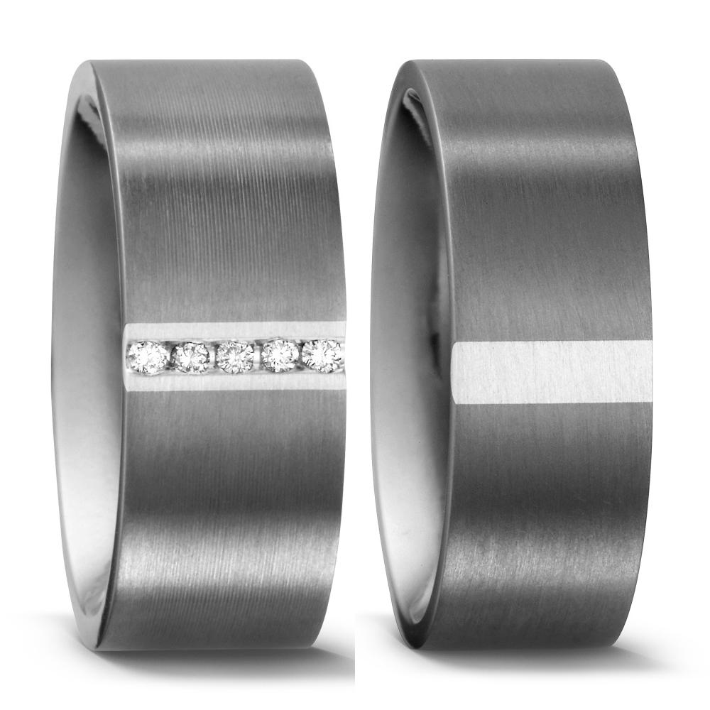 Partnerring titan, Silver diamant 0.05 ct, 5 stenar, w-si