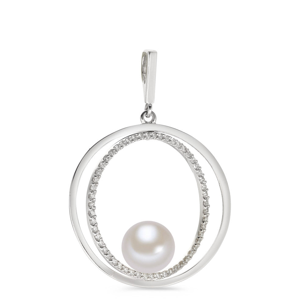 Hängsmycke 750/18 K vitguld diamant 0.35 ct, 55 stenar, w-si Sötvattensodlad pärla