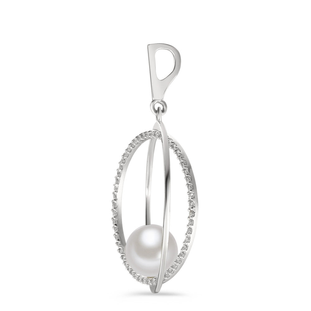 Hängsmycke 750/18 K vitguld diamant 0.35 ct, 55 stenar, w-si Sötvattensodlad pärla
