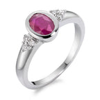 Finger ring 750/18 K vitguld rubin, diamant 0.08 ct, 6 stenar, w-si
