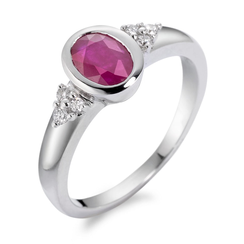 Finger ring 750/18 K vitguld rubin, diamant 0.08 ct, 6 stenar, w-si