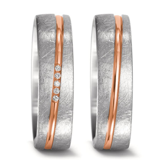 Partnerring 750/18 K vitguld, 750/18 K rött guld diamant 0.025 ct, 5 stenar, w-si