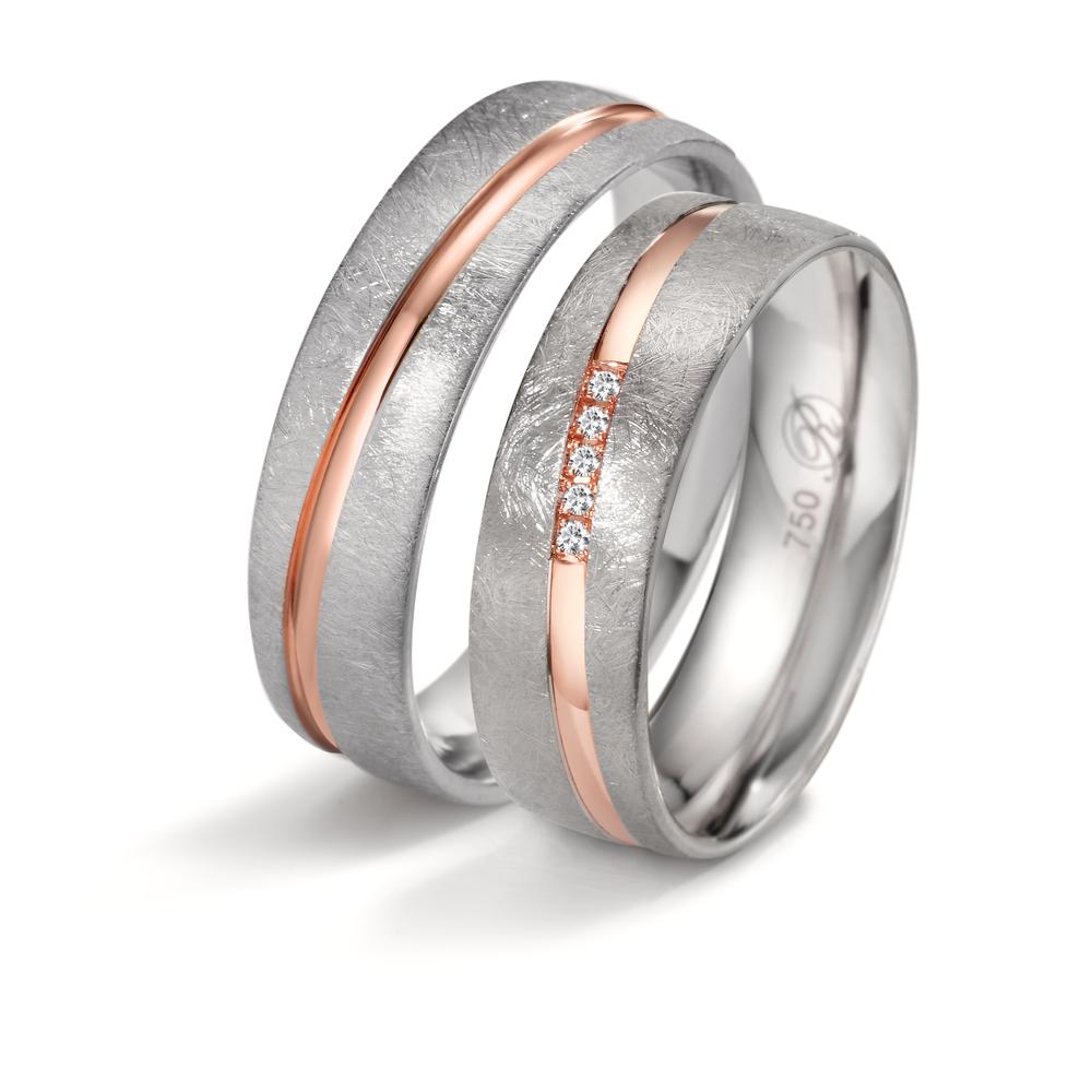 Partnerring 750/18 K vitguld, 750/18 K rött guld diamant 0.025 ct, 5 stenar, w-si