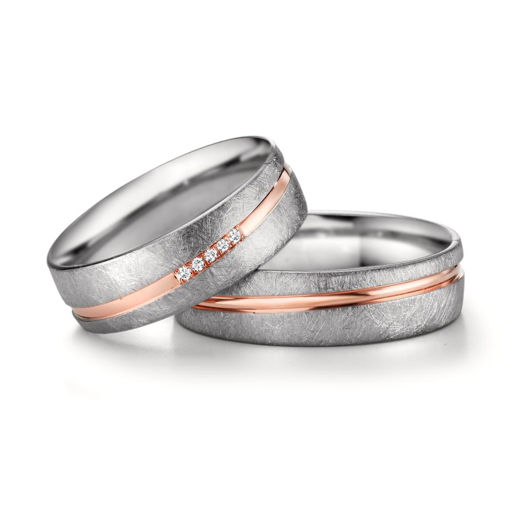 Partnerring 750/18 K vitguld, 750/18 K rött guld diamant 0.025 ct, 5 stenar, w-si