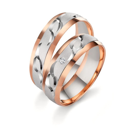 Partnerring 750/18 K vitguld, 750/18 K rött guld diamant 0.02 ct, w-si
