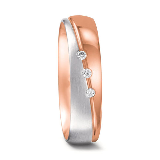 Partnerring 750/18 K rött guld, 750/18 K vitguld diamant 0.045 ct, 3 stenar, tw-vsi