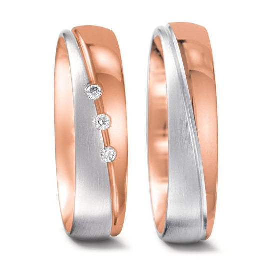 Partnerring 750/18 K rött guld, 750/18 K vitguld diamant 0.045 ct, 3 stenar, tw-vsi