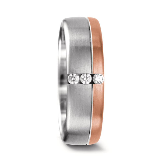 Partnerring 750/18 K vitguld, 750/18 K rött guld diamant 0.075 ct, 3 stenar, tw-vsi