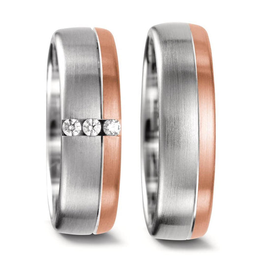 Partnerring 750/18 K vitguld, 750/18 K rött guld diamant 0.075 ct, 3 stenar, tw-vsi