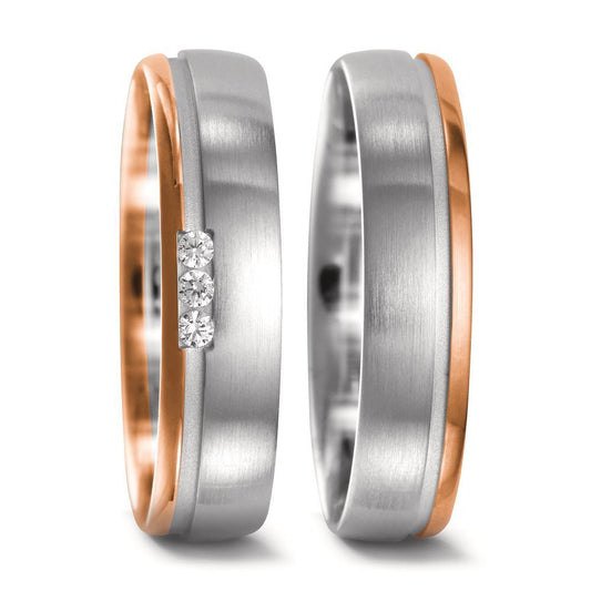 Partnerring 750/18 K vitguld, 750/18 K rött guld diamant 0.045 ct, 3 stenar, w-si