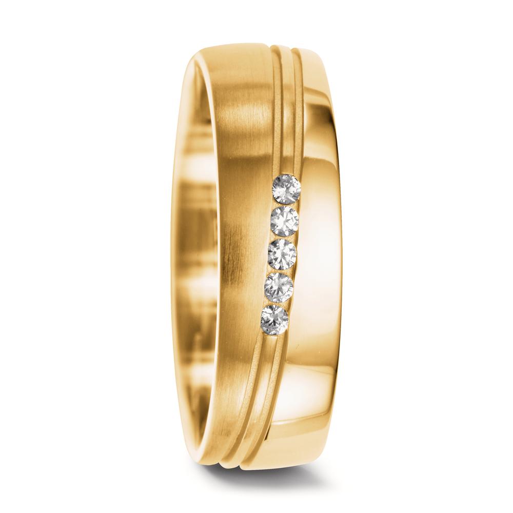 Partnerring 750/18 K gult guld [Diamant] 0.075 ct, 5 stenar, w-si