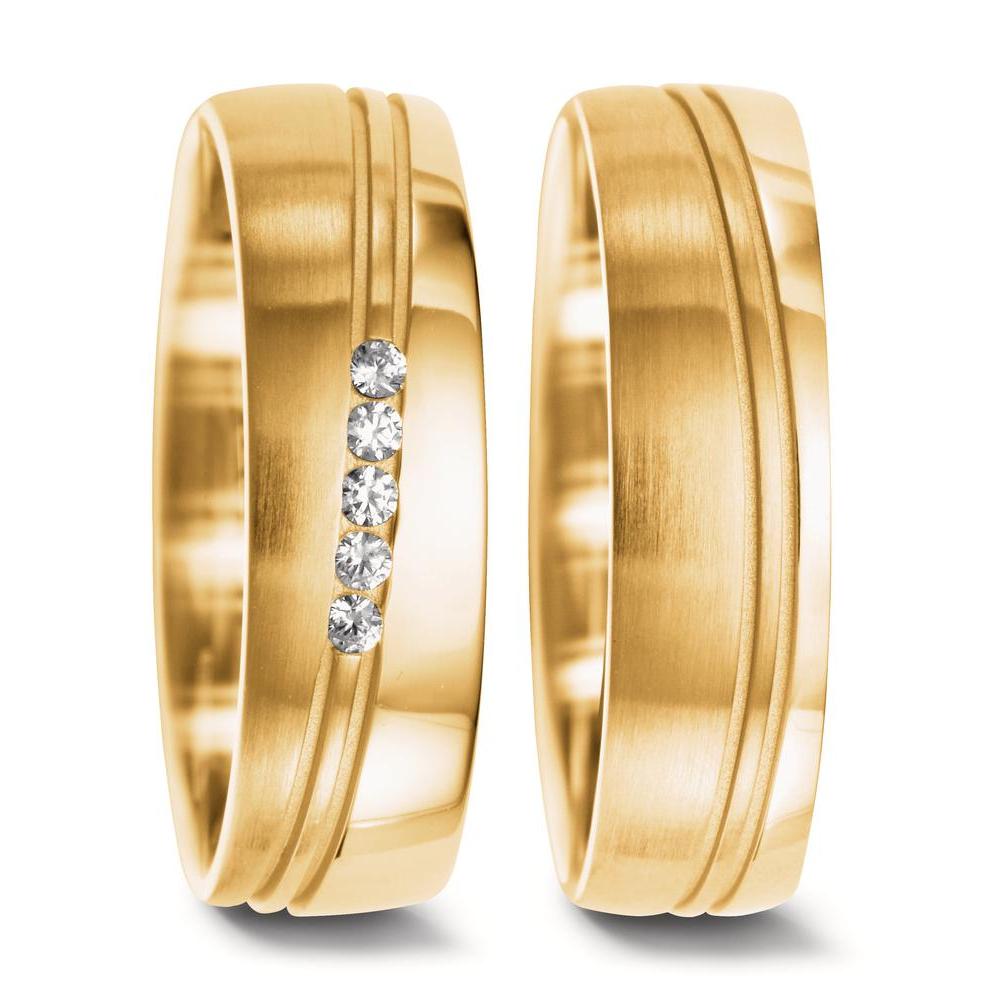 Partnerring 750/18 K gult guld [Diamant] 0.075 ct, 5 stenar, w-si