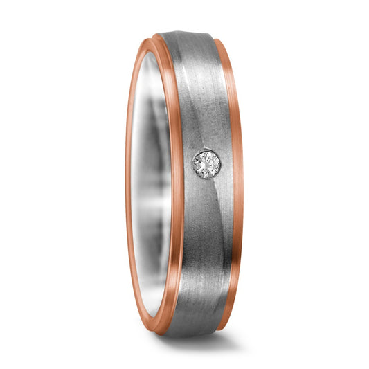 Partnerring 750/18 K vitguld, 750/18 K rött guld diamant 0.025 ct, w-si