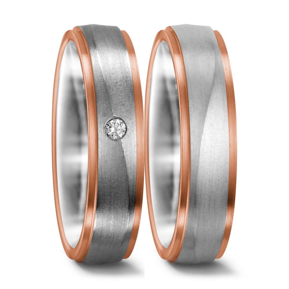 Partnerring 750/18 K vitguld, 750/18 K rött guld [Diamant] 0.025 ct, w-si