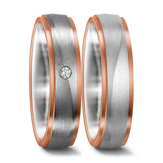 Partnerring 750/18 K vitguld, 750/18 K rött guld diamant 0.025 ct, w-si