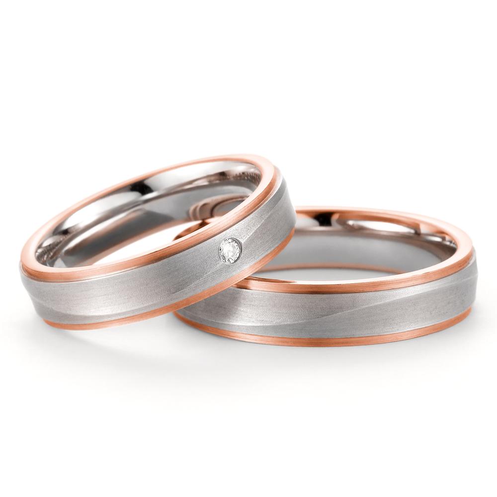 Partnerring 750/18 K vitguld, 750/18 K rött guld [Diamant] 0.025 ct, w-si