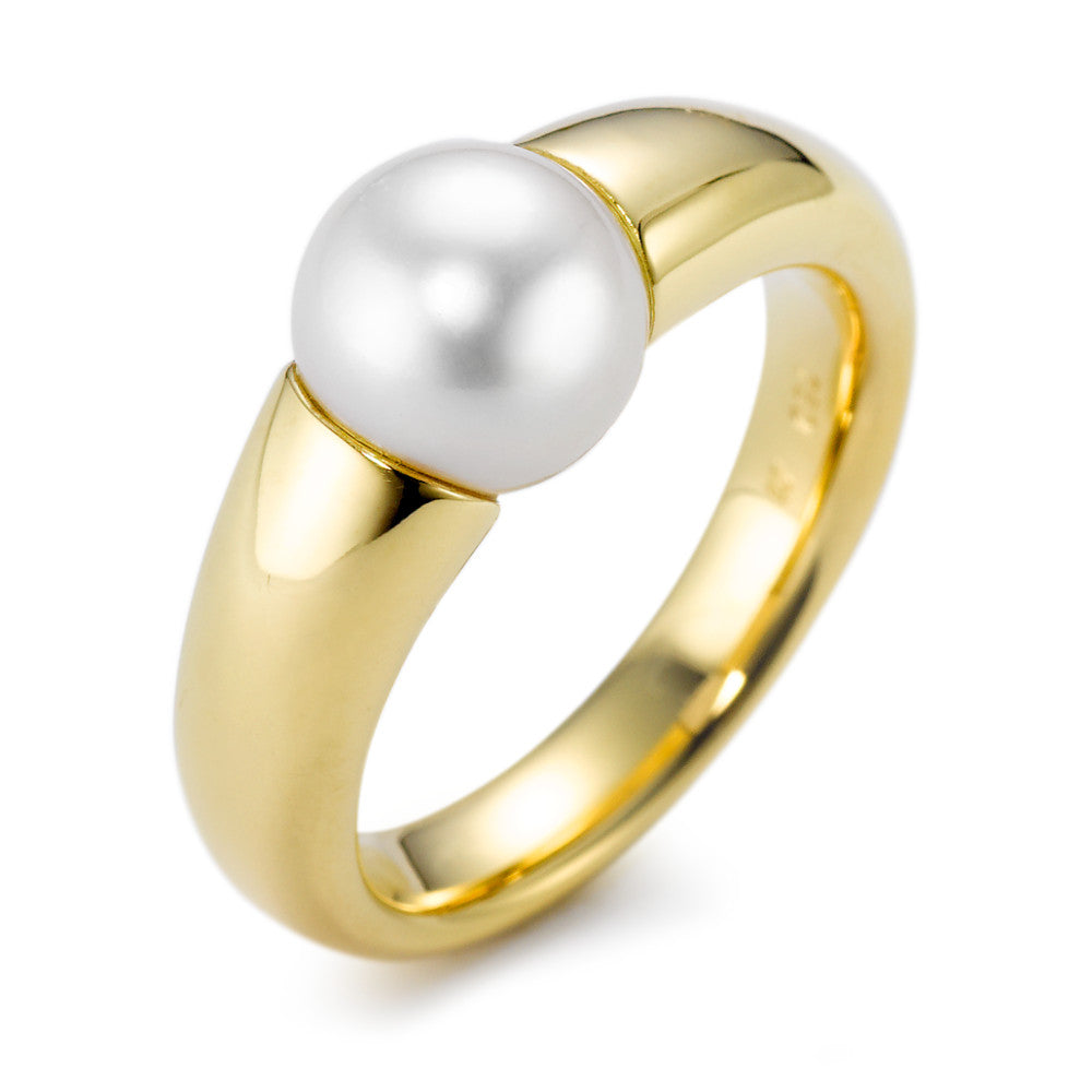 Finger ring 750/18 K gult guld Sötvattensodlad pärla vit 8.5-9 mm